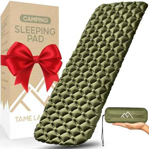 Tame Lands Isomatte für Camping, Ultraleicht, Rucksackreisen, Isomatte zum Wandern, Reisen und Outdoor-Aktivitäten, 480 g, Olivgrün