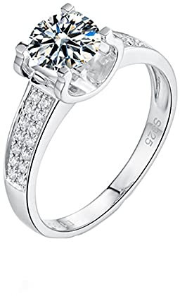 AmDxD 18K Weißgold Ringe 4 Klaue mit Moissanite Damenringe Verlobungsringe Für Damen Silber Gr.52 (16.6)