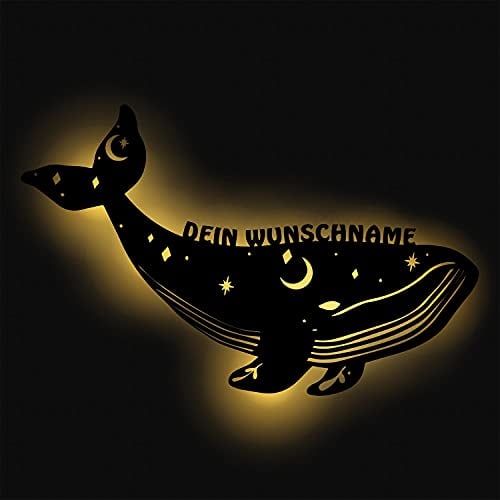 Nachtlicht Wal Geschenke Holz Wand Lampe Schlummerlicht personalisiert Mädchen Junge zum Geburtstag Geburt I Batteriebetrieben