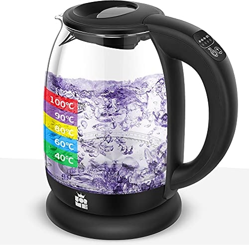 ForMe Electric Glass Kettle Water 1.7 l Adjustable Temperature Setting 40-100ºC I Glass Kettle I LED Lighting Electric Teapot I Heat Maintenance Function I BPA Free