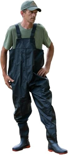 DNA Leisure Mens PVC Black Chest Waders and Boots Flood Work Carp Fly Fishing Size 7 8 9 10 11 12 (Size 44 UK Size 10)
