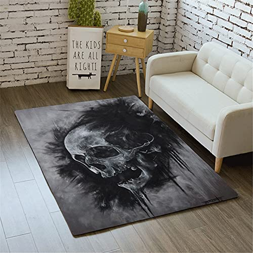 Morbuy Halloween Schädel Teppich Wohnzimmer Flanell Kurzflor Teppiches, Modernes Teppich Waschbar rutschfest Krabbelmatte für Kinderzimmer Schlafzimmer Dekoration (80x160cm,Horror-Skelett)