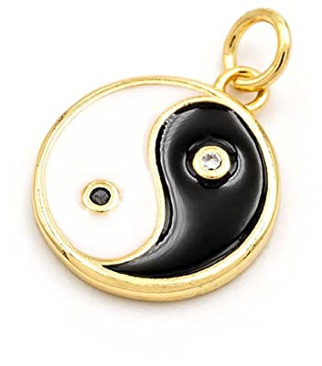 Vintageparts Yin und Yang Anhänger mit 18k Goldbeschichtung 15mm 1 Stück zum Schmuck selber basteln