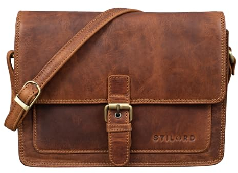 STILORD 'Liv' Damentasche Leder Handtasche Umhängetasche klein Frauen Ausgehtasche Schultertasche Vintage Ledertasche, Farbe:kara - cognac
