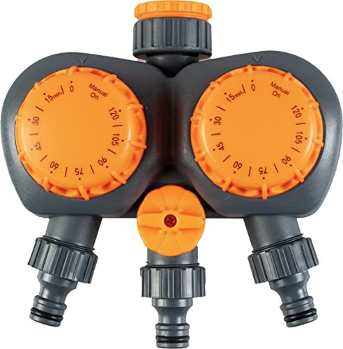 Double Head Mechanical Sprinkler Timer - 3 water outlets in total, 2 with timers and 1 without
