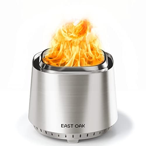 EAST OAK Camber Rauchfreie Feuerstelle, 43,2 cm für Außenterrasse, 304 Edelstahl, Holzkamine, tragbare Lagerfeuerstelle für den Außenbereich, mit Schürhaken, Ständer und abnehmbarem Aschekasten für