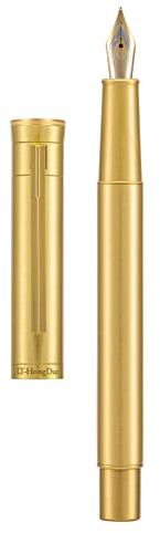 Hongdian Raw Brass Fountain Pen, Extra Fine Nib Modern Design Smooth Writing Pen with Converter and Metal Pen Case Set