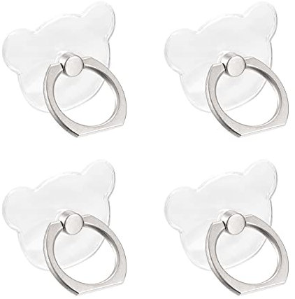 sourcing map Transparent Phone Ring Holders, Clear Finger Grip Stand for Phone, Case, Tablet (Bear Shape), 4Pcs
