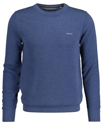 GANT Algodón Pique C-Neck Suéter, Denim Blue Mel, L para Hombre