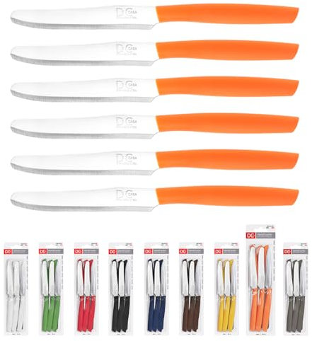 Dc Casa Set Coltelli da Tavola Punta Tonda 6 Pezzi - Coltelli da Tavola in Acciaio Inox, Perfetti per Ogni Occasione (Arancio)