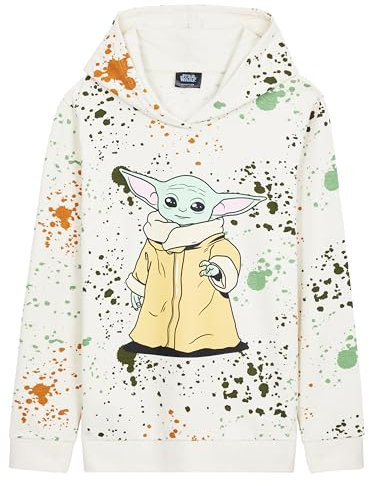 Disney Stitch Pullover Mädchen, Warm, Weich & Trendy, Hoodie Kapuzenpullover für Kinder, Geschenke für Mädchen (Creme Baby Yoda, 11-12 Jahre)
