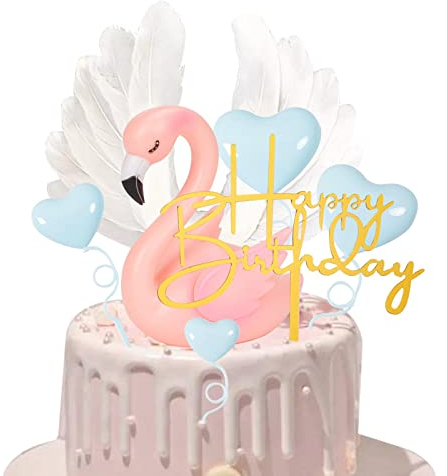 Doyomtoy 7 Stückn Flamingo Tortendeko Flamingo Tortenaufleger Geburtstag Set Happy Birthday Tortendekoration 3D-Flamingo-Geburtstagstorte-Dekoration für Hochzeit Geburtstagsfeier
