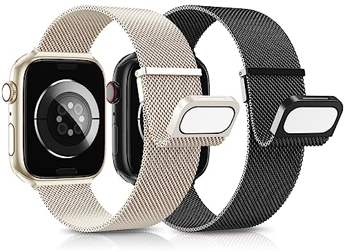 AMSKY 2 Stück Band Kompatibel mit Apple Watch Armband 44mm 40mm 46mm 45mm 42mm 41mm 49mm 38mm, Dual Magnet Edelstahl Metall Kompatibel mit iWatch Armband Se Ultra Series 10 9 8 7 6 5 4 3 2 1