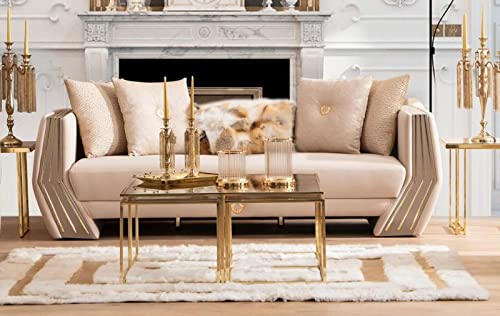 JV Möbel Sofa Luxus 3 Sitzer Couch Polster Holz Leder Wohnzimmer Dreisitzer Couchen Neu