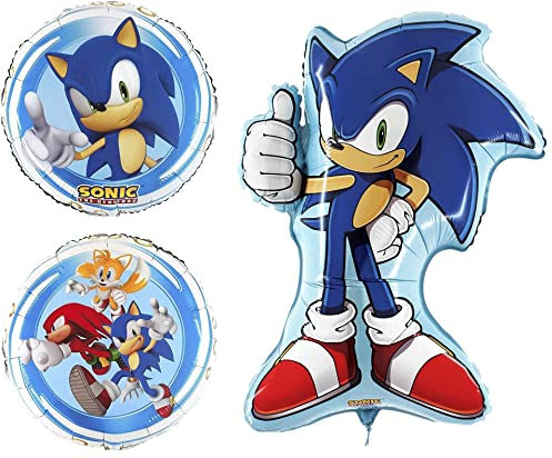 Toyland® 2er-Pack Sonic-Luftballons – 18-Zoll-Ballon mit Runden Charakteren und 29-Zoll-Ballon in Sonic the Hedgehog-Form – Partydekorationen für Kinder