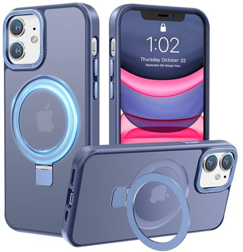 PuyaTeya Handyhülle für iPhone 11 Hülle,[mit Unsichtbarem Ständer ][mit MagSafe] Stoßfeste Kratzfeste Schutzhülle Anti-Fingerabdruck [Transluzente Matte] Hülle iPhone 11 6.1（Far Peak Blue）