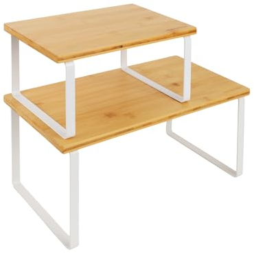 Nothing burger 2 Größen Bambus Küchenschrank Regal Küche Aufbewahrung & Organisation Freistehend Stapelbar Küchenschrank Organizer zum Sparen von Gewürz, Teller, Dose, Pfanne