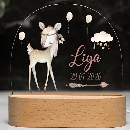 Kidsmood - Personalisiertes Nachtlicht für Kinder – LED Nachtlampe mit Namen & Datum - Nachttischlampe Dimmbar mit USB Kabel – Taufgeschenke für Mädchen & Jungen, Baby Geschenk zur Geburt