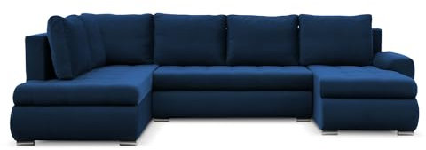 Mebligo - Ecksofa mit Schlaffunktion und Bettkasten Tokio II PRO, 300 cm Breit, Wohnzimmer Eckcouch Ottomane Links, Sofa Velour mit Bettfunktion - Sofa Dunkelblau (Kronos 09)