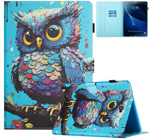 Funda para Samsung Galaxy Tab A6 10.1'' (SM-T580/T585) 2016, Flip Cover Carcasa de PU Cuero Billetera Protección Ranura para Tarjetas con Función Soporte y Auto-Reposo/Activación, Búho