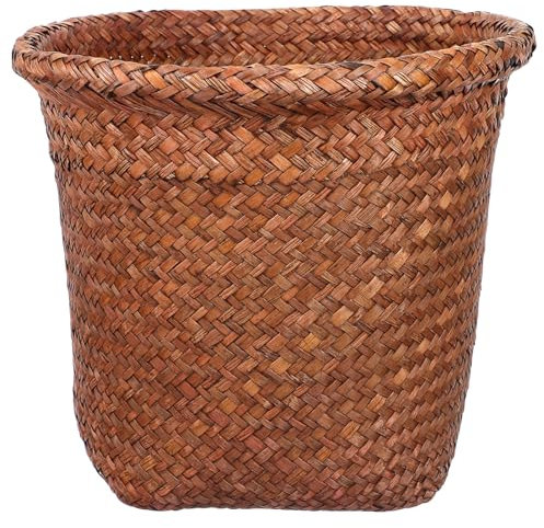 ABOOFAN Cesto De Basura Tejido De Bote De Basura De Mimbre De Cm Cesto De Basura De Ratán Redondo Cesto De Almacenamiento Decorativo Para Artículos Diversos Contenedor De Basura