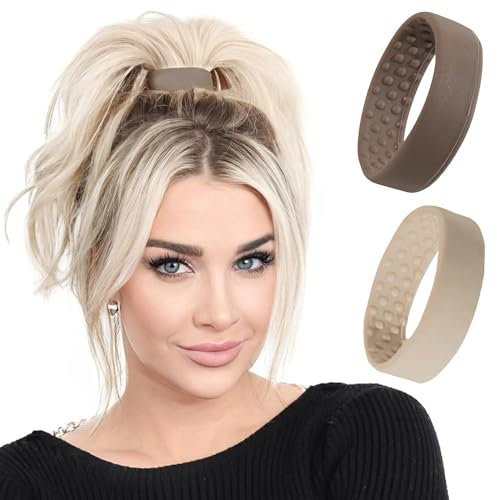 PONY-O Revolutionäre Haargummi-Alternative Pferdeschwanz-Halter für feines bis normales Haar oder leicht dickes Haar, 2 Stück, Hellbraun und Dunkelblond, patentiertes Haarstyling-Zubehör von PONY-O