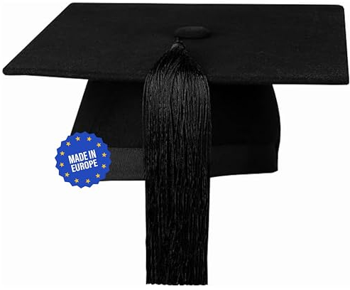 KEPI - Abschluss Hut, Doktorhut Premium aus Laminiertem Schwarzem Flausch mit Handgefertigten Quaste, Europäischer Hersteller, Graduation Hut, Abschlusshüte - Größe M (56-58 cm)