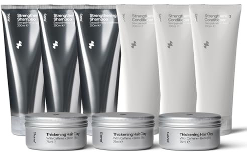 Sons Haarpflege Set für Männer, Stärkung der Haare bei Haarausfall und Ausdünnung, Shampoo und Spülung mit Sägepalme für mehr Haarwuchs, Tonerde mit Koffein und Biotin zur Haarverdichtung - 3 Monate