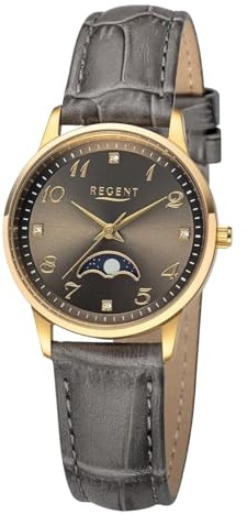 REGENT Damen Armbanduhr Analog Lederarmband braun UR2102553 Analoguhr