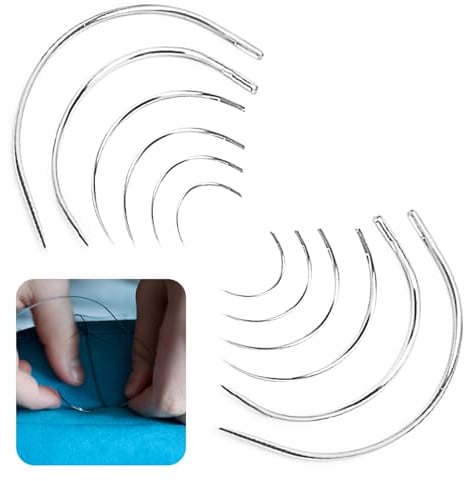 12 Pezzi Ago Curvo da Tappezziere, Aghi Curvi per Cucire a Mano, Set di Aghi in Pelle, Ago Curvo per Cucire Pelle per Riparazione Tappeti Pelle Tela Tessitura Fai Da Te Artigianato (6 Taglie)