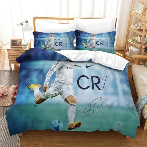 tanzhenning RonaldoBettwäsche Set Bettbezug Set 3D Trösterbezug 3 Stücke Mikrofaser Für Kinder Teens Jungen Bedruckter Bettbezug Single(140x200cm)
