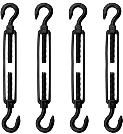 Antrader M8 Spannschloss Haken und Haken, 4 Stück Edelstahl-Spannschlösser M8 Doppelhaken Spannschloss Heavy Duty Spannschlösser Kabel Spannschloss Schwarz Spannschloss für Drahtseilspannung