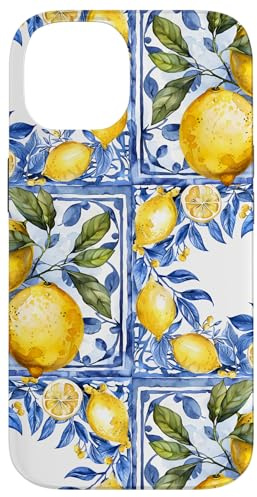 Zitrone italienische Blaue Fliesen Muster Portugal Marokko Azulejo Hülle für iPhone 14