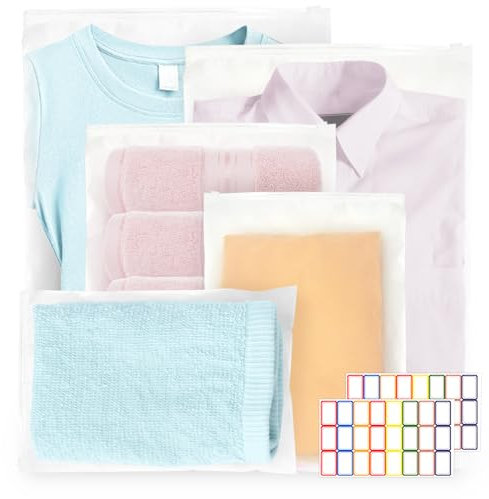 Zip Lock Bags for Clothes, 40PCS Ziplock Bags for Travel, Hospital Bag Organiser Pouches With 2 Labels, Suitable for Travel Storage, Family Outings, Categorised Storage (5 Different Sizes)