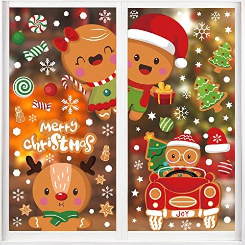 SULOLI 8 Feuilles Noël Autocollants Fenêtre PVC Stickers Noel | Réutilisable Décoration de Noël Fenêtre Père Noël Flocons de Neige Noel Stickers Déco DIY Verre de Noel
