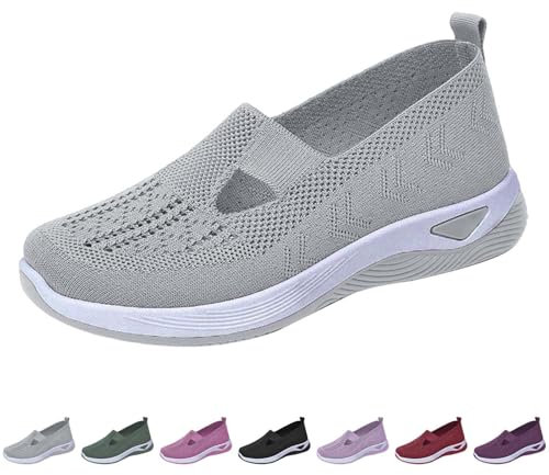 OKTAOAOO Orthopädische Sneaker Für Damen, Luftpolster- Slip-On- Wanderschuhe, Bequeme Freizeit- Sportschuhe, Leichtgewichtige Atmungsaktive Sommer- Lauf-Sneaker(Gray,39 EU)