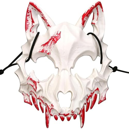 Regerly Tier Skelett Maske Halloween, 1 Stück Gesichtsmaske Wolf Horror Devil Wolf Maske Knochen Halbmaske Simulation Tier Scary WerwolfGesichtsdekoration für Halloween Karneval