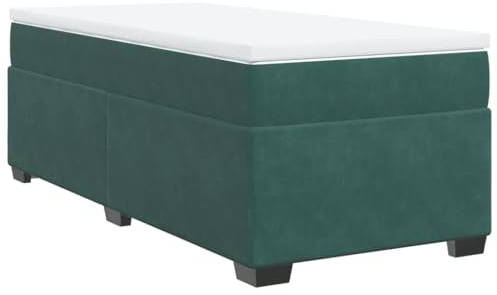 vidaXL Boxspringbett, Bett mit Matratze, Polsterbett Einzelbett für Schlafzimmer, Bettgestell mit Lattenrost, Dunkelgrün 80x200cm Samt