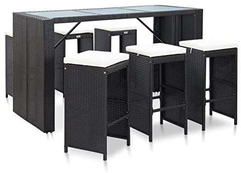 Juego de Bar de Rattan Sintético, 3 Piezas de Cristal Templado, Estructura de Acero, para Exterior, Jardín y Terraza Modelo DYEEG-FN-49560ES