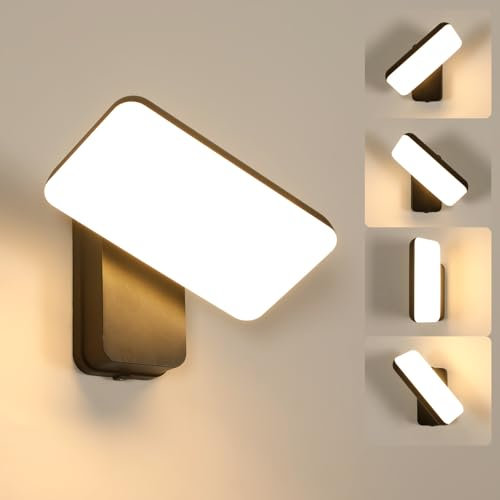 Comely Applique Murale Extérieur LED, 16W IP65 Etanche Rotative à 350 Lampe Exterieur Moderne Luminaires Extérieur Jardin, Noir, Lumière Chaude 3000K, Contrôle par Interrupteur