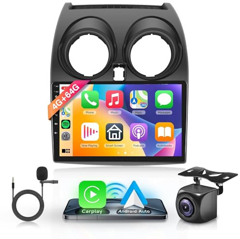 4G 64G Android Car Stereo for Nissan Qashqai J10 2006-2016 Wireless Carplay Android Auto, Rimoody 9 Inch Touch Screen Car Radio with GPS Navigation Bluetooth FM RDS WiFi + AHD Backup Camera