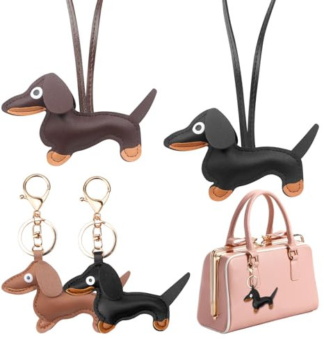 HENGBIRD 4 Stück Dackel Schlüsselanhänger, Leder Dackel Anhänger Bag Charm Hundetasche Anhänger Taschenanhänger Personalisierte Schlüsselanhänger Dackel Deko für Handtasche Rucksack Dekoration Schmuck
