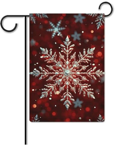 Treer Weihnachten Doppelseitig Outdoor Garden Flaggen, Hof Rasen Weihnachtsdeko Flag, Frohe Schmücken Weihnachten (Schneeflocke, 30x45 cm, Rot)