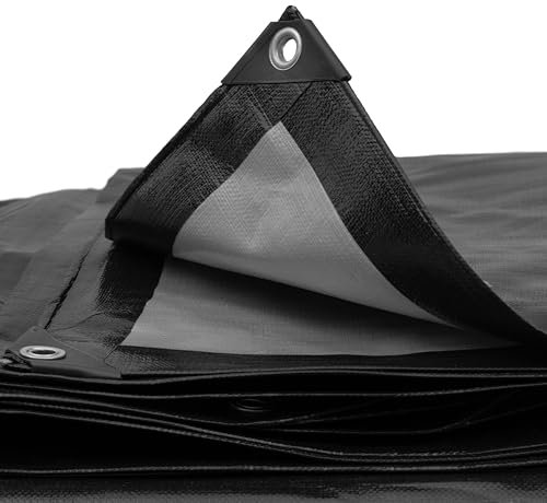 Tarpaulin Regular And Heavy Duty Waterproof Cover Tarp Ground Sheet Multi Sizes Transparent Blue Silver Clear Camo Army (Black (250GSM), 8 x 12 m)