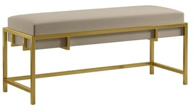 BETTSO - Elegante Sitzbank LAMO - Polsterbank mit Metalbeinen - Moderner Bettbank - Garderobenbank - Sitzhocker Wohnzimmer, Schlafzimmer, Flur - Metalfarbe Gold - Stofffarbe Dunkelbeige - 100x35x45cm