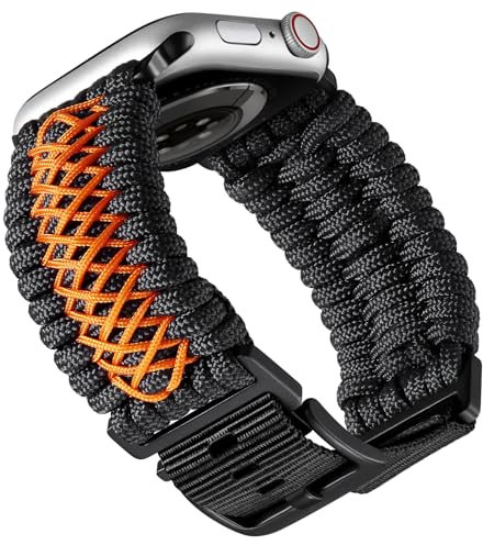 BINLUN Cinturino Compatibile con Apple Watch 49mm, Cinturini Paracord Intrecciato Ricambio Sport Nylon Compatibile con iWatch Ultra/Ultra2 per Uomo(Nero/Arancione)