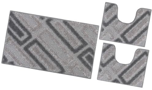 emmevi Tappeto Bagno Moderno Parure Set 3 Pezzi Soffice Shaggy Assorbente Antiscivolo Lavabile Grigio