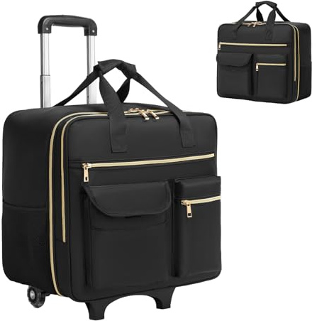 seyfocnia Rolling Laptop Bag,Rolling Briefcase for Women Detachable Trolley Computer Bag with Wheels Roller Bag for Work Travel College Business Wheeled Laptop Briefcase for Women Men Black