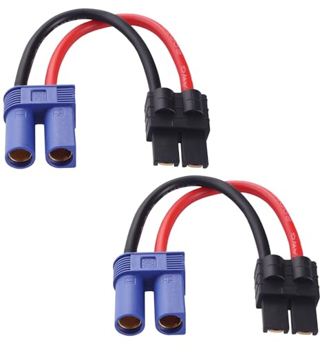 Lyeteung 2 Stücke Anschluss EC5 auf Kompatibel mit TRX, Kompatibel mit Traxxas Stecker auf Buchse EC5 Adapter, mit 10cm 14AWG Silikonkabel, für RC LiPo Akku