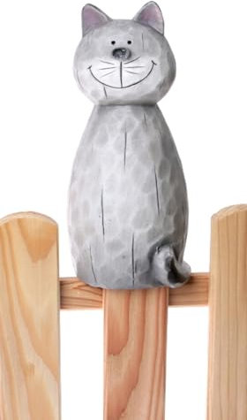 Zaunhocker Katze H: 22 cm aus Terrakotta - Zaun Deko Garten Katzen, Tierfigur Pfostenhocker, Zaunfigur, Gartendeko, Metalldeko